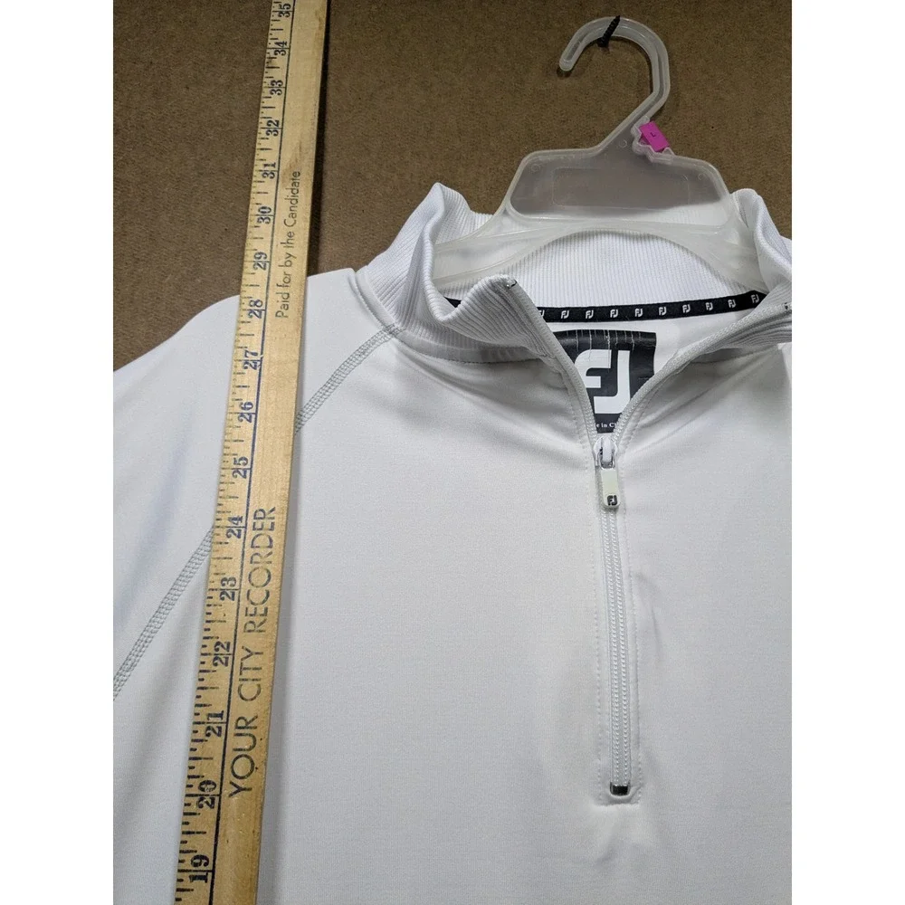 FootJoy Mens White Quarter Zip Golf Pullover Performance Long Sleeve Large